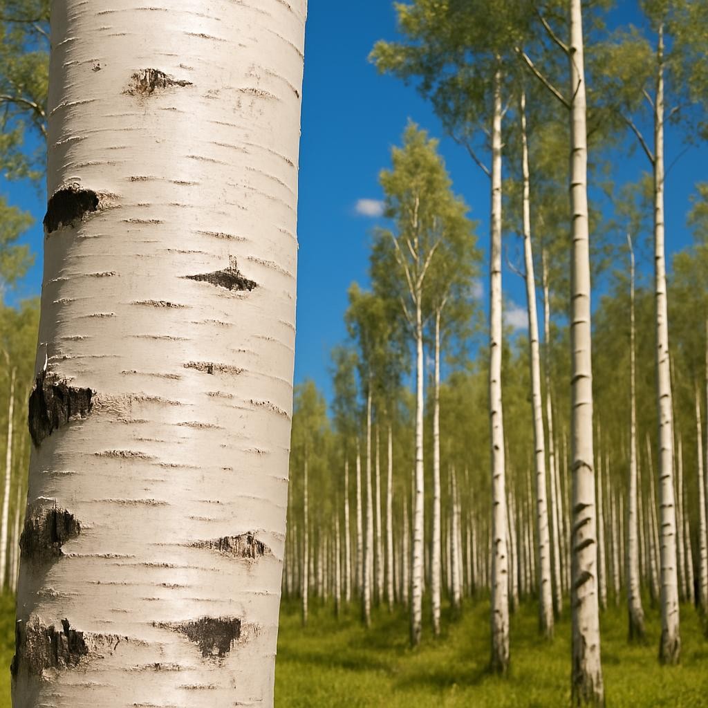 aspen trees and blue skies with nothing hanging from the trees